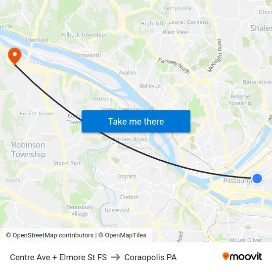 Centre Ave + Elmore St FS to Coraopolis PA map