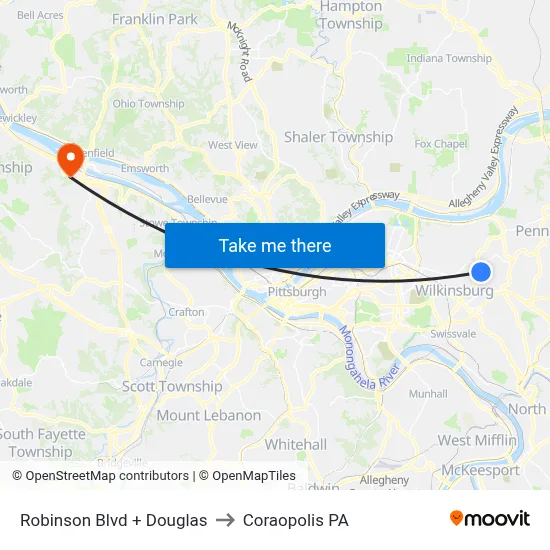 Robinson Blvd + Douglas to Coraopolis PA map