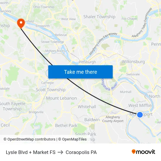 Lysle Blvd + Market FS to Coraopolis PA map