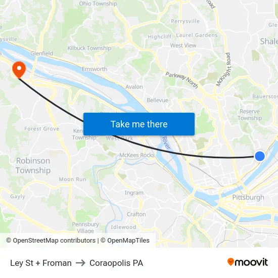 Ley St + Froman to Coraopolis PA map