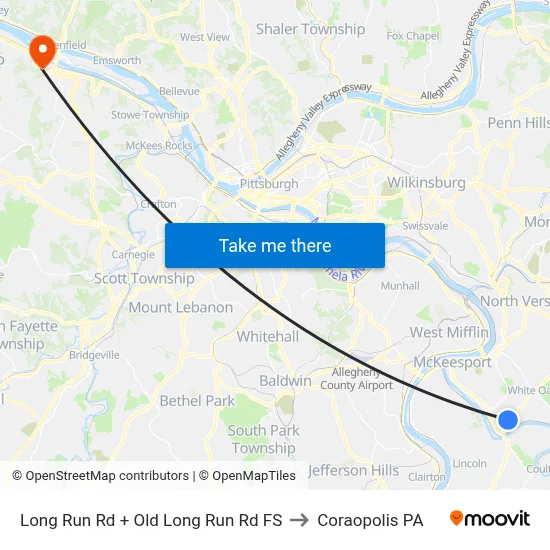 Long Run Rd + Old Long Run Rd FS to Coraopolis PA map