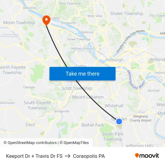 Keeport Dr + Travis Dr FS to Coraopolis PA map