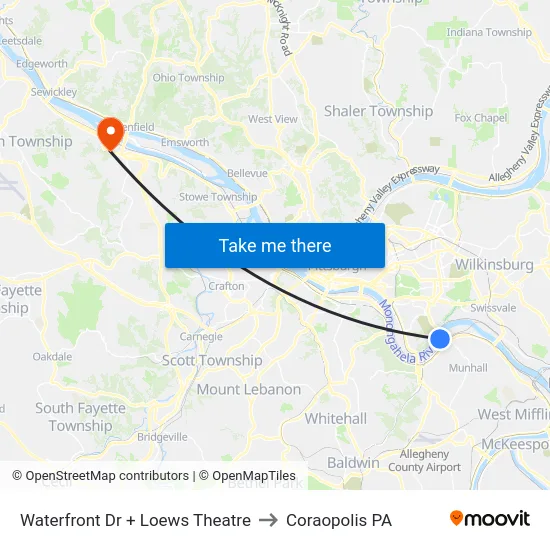 Waterfront Dr + Loews Theatre to Coraopolis PA map