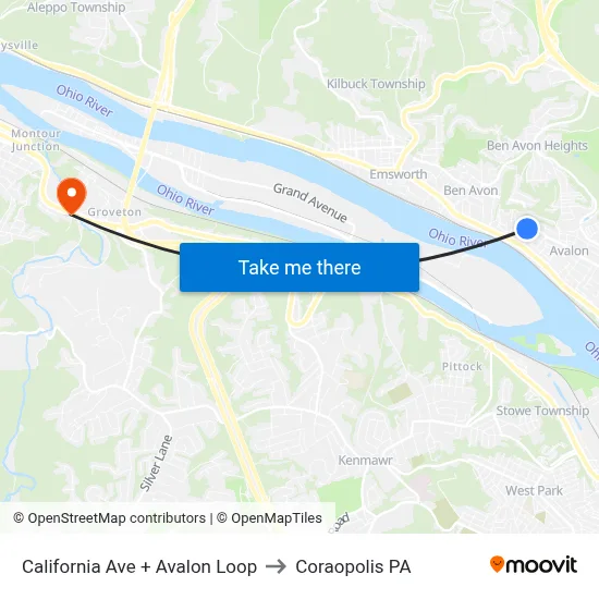 California Ave + Avalon Loop to Coraopolis PA map