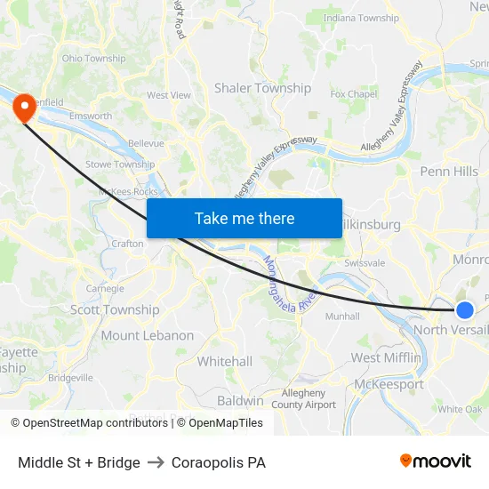 Middle St + Bridge to Coraopolis PA map