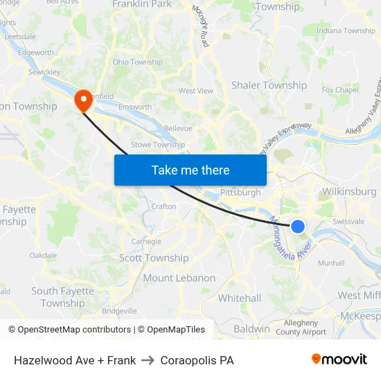Hazelwood Ave + Frank to Coraopolis PA map