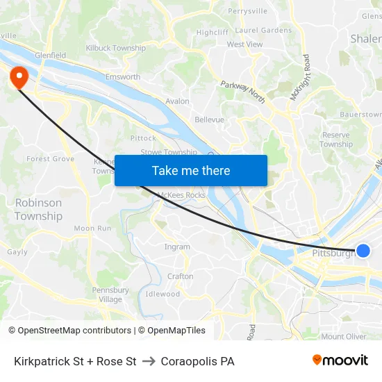 Kirkpatrick St + Rose St to Coraopolis PA map