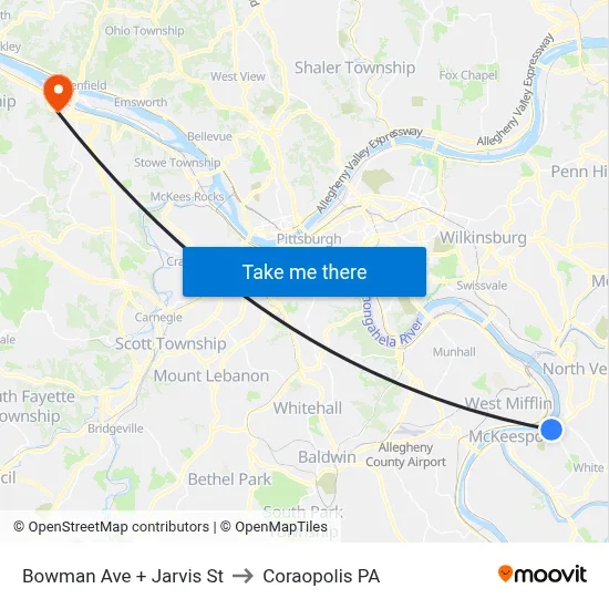 Bowman Ave + Jarvis St to Coraopolis PA map