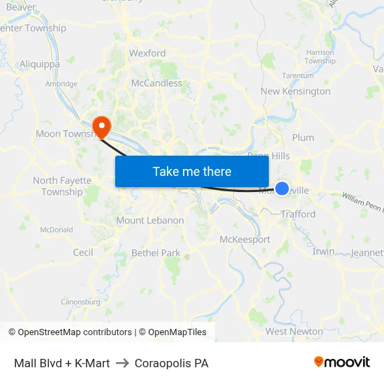 Mall Blvd + K-Mart to Coraopolis PA map