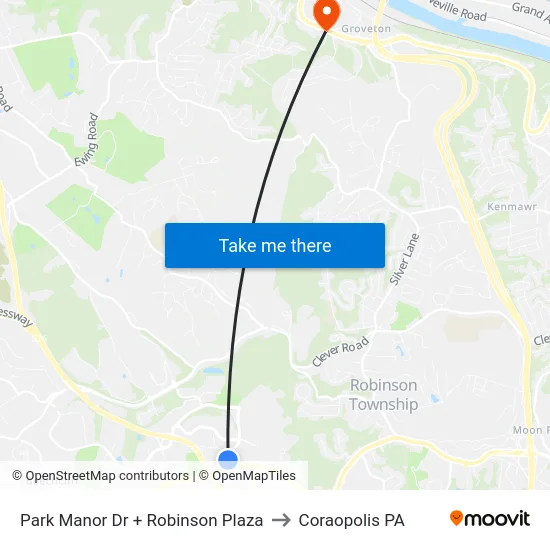 Park Manor Dr + Robinson Plaza to Coraopolis PA map