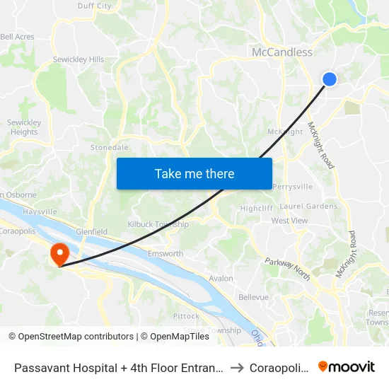 Passavant Hospital + 4th Floor Entrance Bldg T to Coraopolis PA map