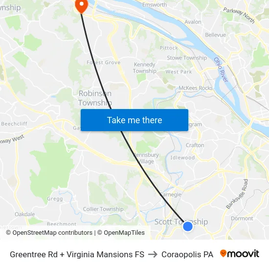 Greentree Rd + Virginia Mansions FS to Coraopolis PA map