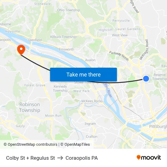 Colby St + Regulus St to Coraopolis PA map