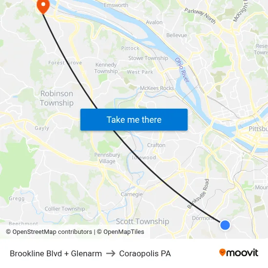 Brookline Blvd + Glenarm to Coraopolis PA map