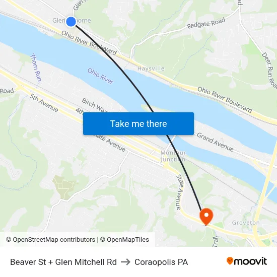 Beaver St + Glen Mitchell Rd to Coraopolis PA map