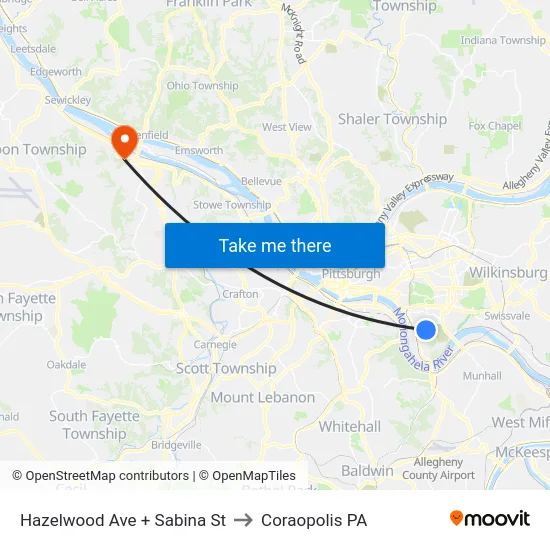 Hazelwood Ave + Sabina St to Coraopolis PA map