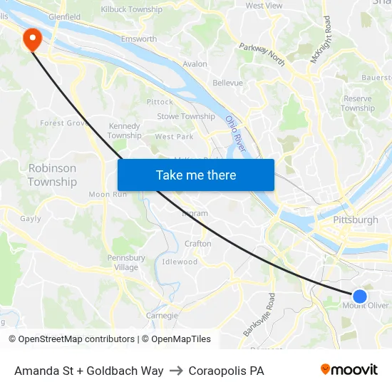 Amanda St + Goldbach Way to Coraopolis PA map