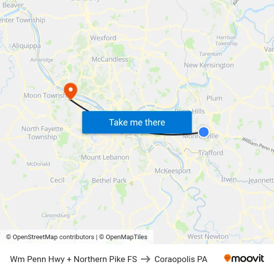 Wm Penn Hwy + Northern Pike FS to Coraopolis PA map