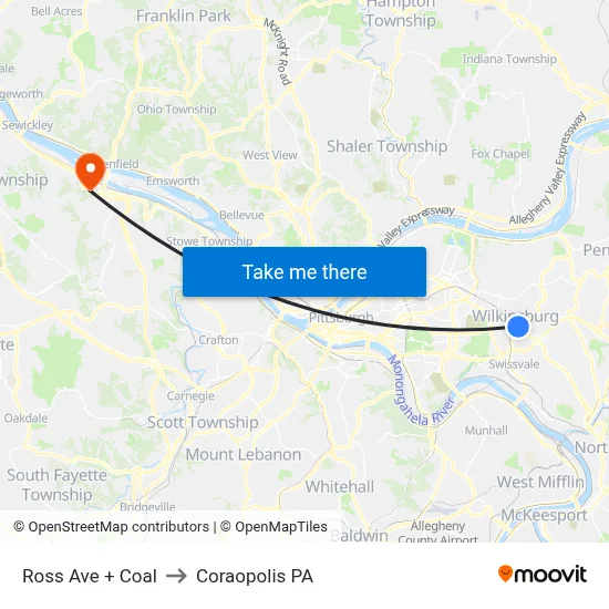 Ross Ave + Coal to Coraopolis PA map