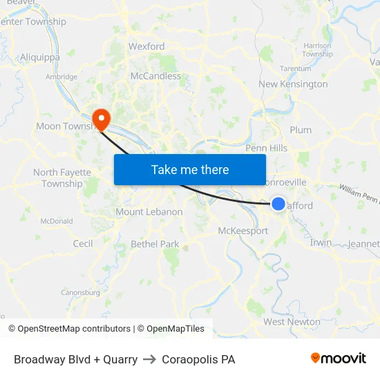Broadway Blvd + Quarry to Coraopolis PA map