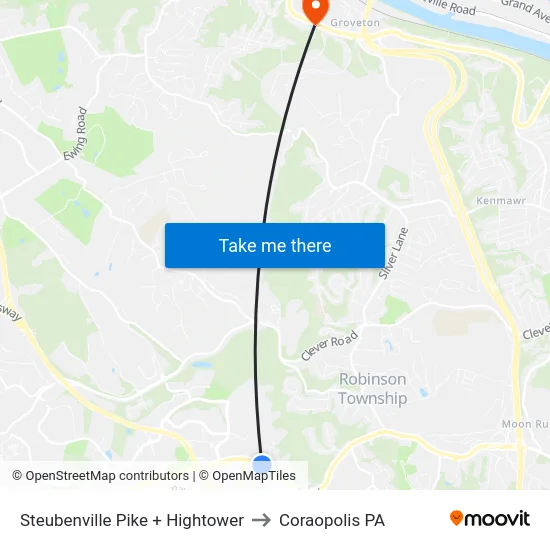 Steubenville Pike + Hightower to Coraopolis PA map