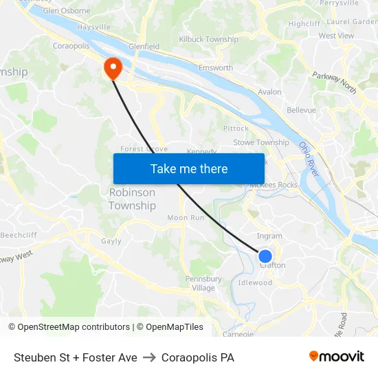 Steuben St + Foster Ave to Coraopolis PA map