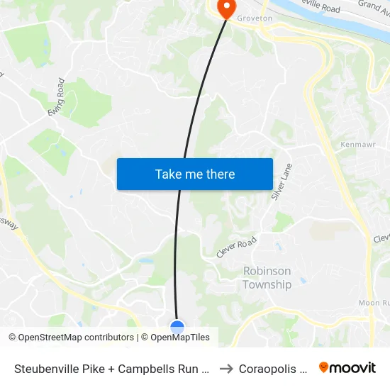Steubenville Pike + Campbells Run Rd to Coraopolis PA map