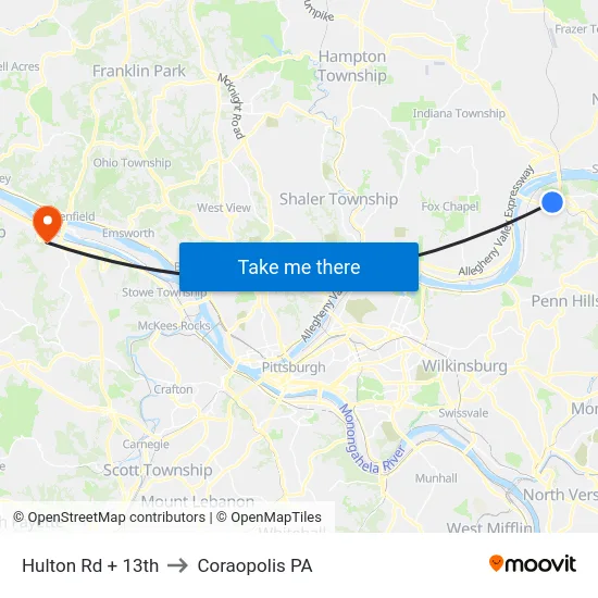Hulton Rd + 13th to Coraopolis PA map
