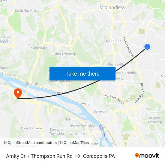 Amity Dr + Thompson Run Rd to Coraopolis PA map