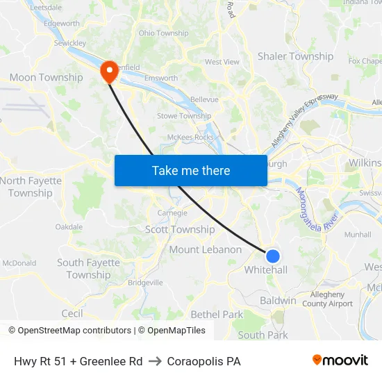 Hwy Rt 51 + Greenlee Rd to Coraopolis PA map