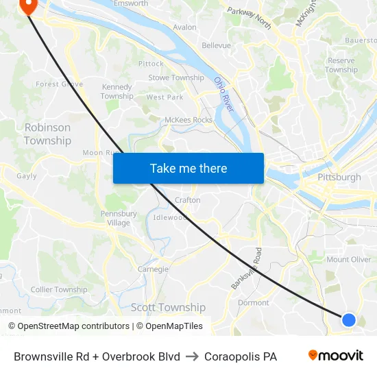 Brownsville Rd + Overbrook Blvd to Coraopolis PA map