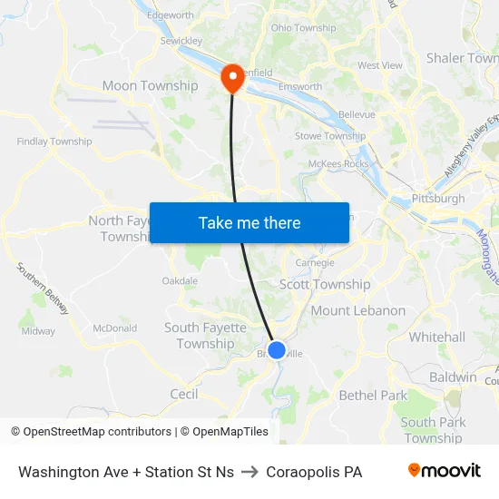 Washington Ave + Station St Ns to Coraopolis PA map