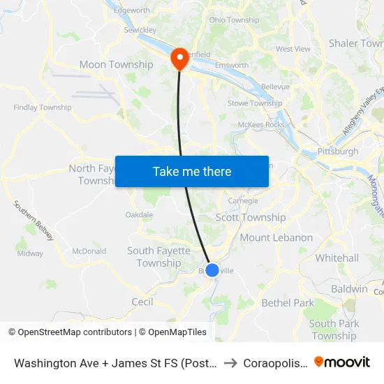 Washington Ave + James St FS (Post Office) to Coraopolis PA map