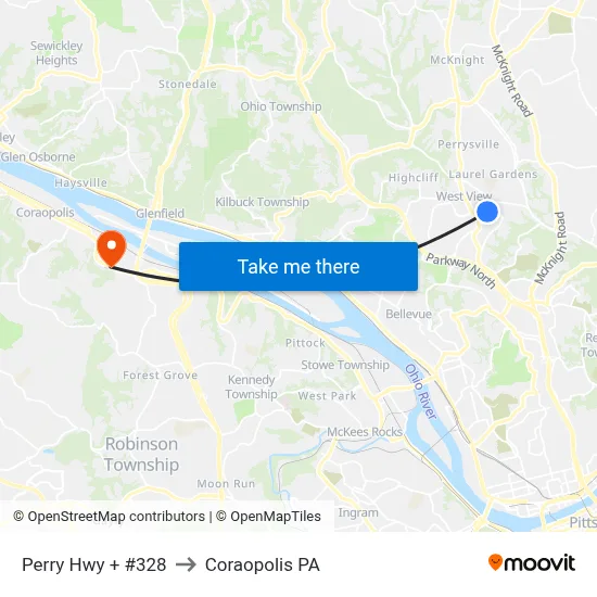 Perry Hwy + #328 to Coraopolis PA map