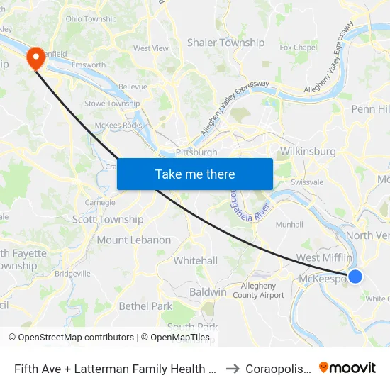 Fifth Ave + Latterman Family Health Center to Coraopolis PA map