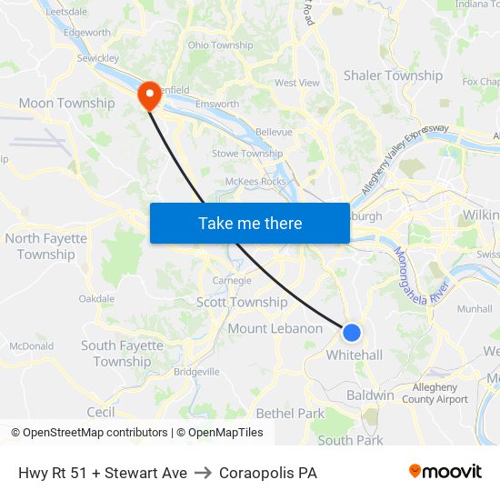 Hwy Rt 51 + Stewart Ave to Coraopolis PA map