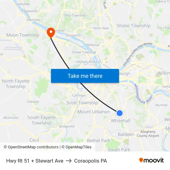 Hwy Rt 51 + Stewart Ave to Coraopolis PA map