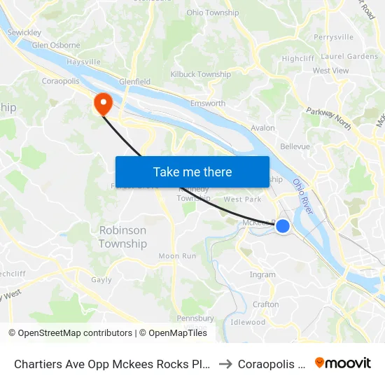 Chartiers Ave Opp Mckees Rocks Plaza to Coraopolis PA map