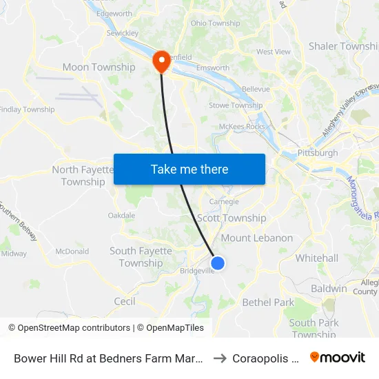 Bower Hill Rd at Bedners Farm Market to Coraopolis PA map