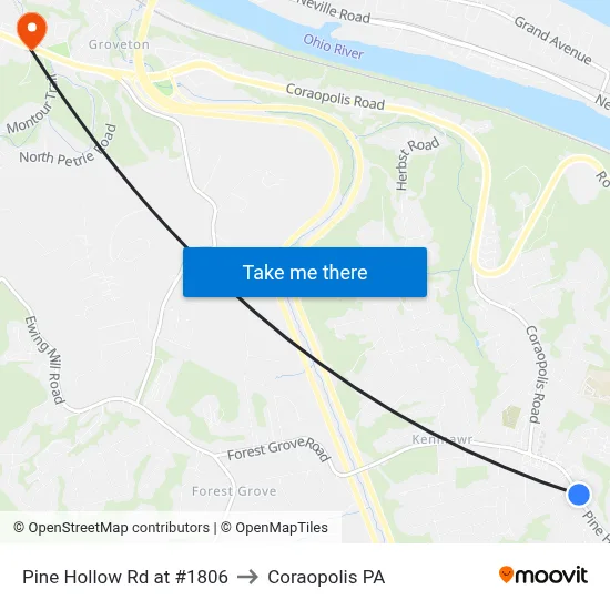 Pine Hollow Rd at #1806 to Coraopolis PA map