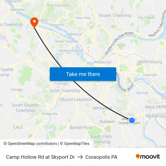 Camp Hollow Rd at Skyport Dr to Coraopolis PA map