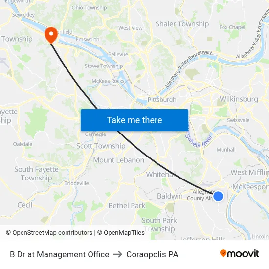 B Dr at Management Office to Coraopolis PA map