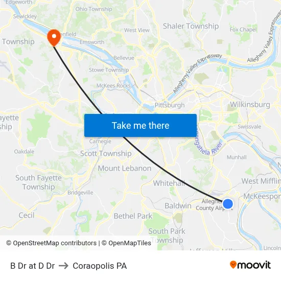 B Dr at D Dr to Coraopolis PA map