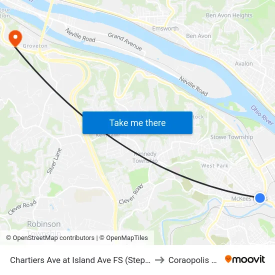 Chartiers Ave at Island Ave FS (Steps) to Coraopolis PA map