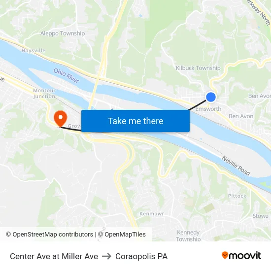 Center Ave at Miller Ave to Coraopolis PA map