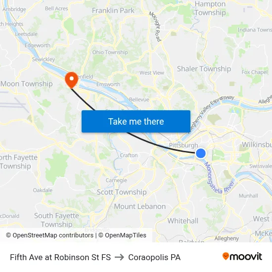 Fifth Ave at Robinson St FS to Coraopolis PA map