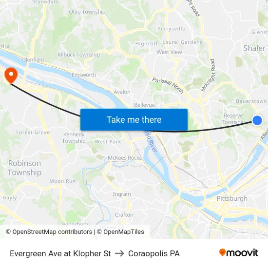 Evergreen Ave at Klopher St to Coraopolis PA map