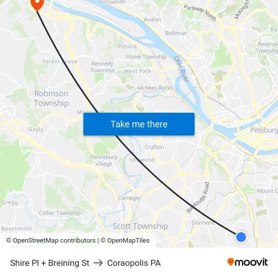 Shire Pl + Breining St to Coraopolis PA map