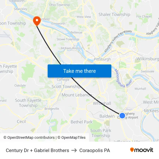 Century Dr + Gabriel Brothers to Coraopolis PA map