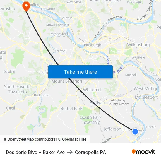 Desiderio Blvd + Baker Ave to Coraopolis PA map